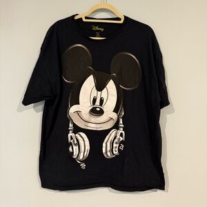 Disney Black Tee with DJ Mickey Mouse and Headphones